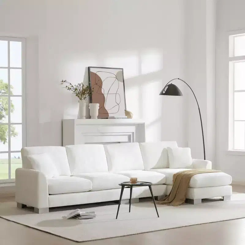 Divano Sezionale Moderno Oversize EHMKNP - Divano di Lusso a L con 5 Posti e Chaise Longue Rivestito in Ciniglia