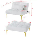 Divano Convertibile, Moderno Divano Letto Futon in Tessuto Teddy con Schienale Regolabile e Cuscino, Gambe in Metallo Dorato per Soggiorno in Piccoli Spazi