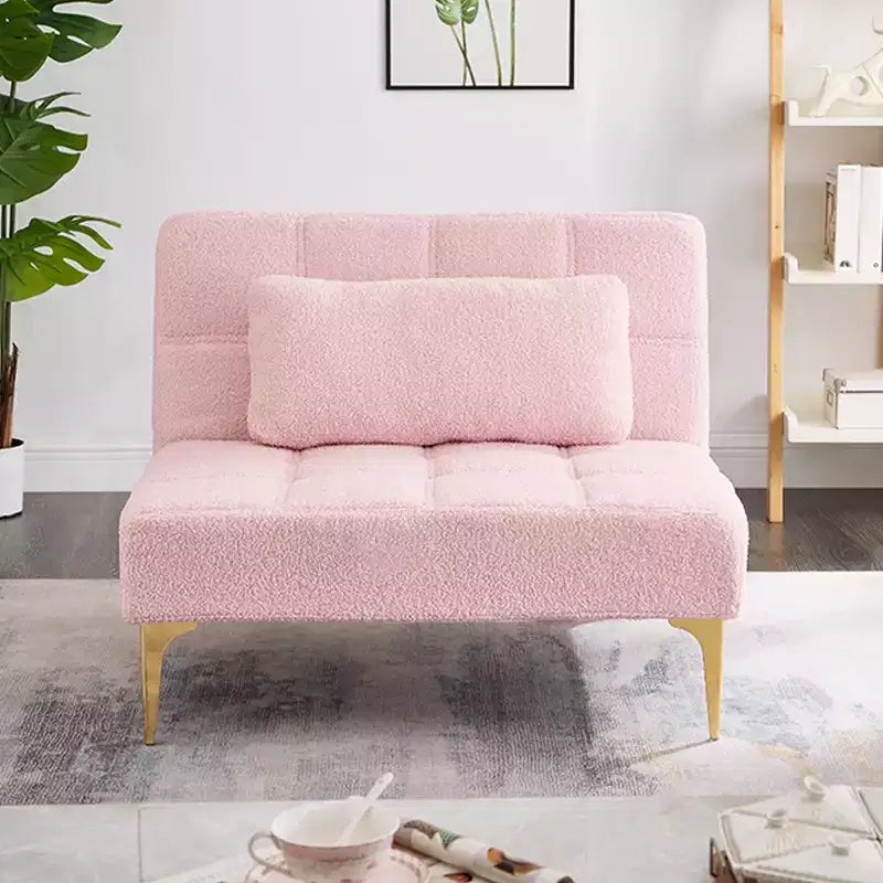 Divano Convertibile, Moderno Divano Letto Futon in Tessuto Teddy con Schienale Regolabile e Cuscino, Gambe in Metallo Dorato per Soggiorno in Piccoli Spazi