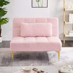 Divano Convertibile, Moderno Divano Letto Futon in Tessuto Teddy con Schienale Regolabile e Cuscino, Gambe in Metallo Dorato per Soggiorno in Piccoli Spazi
