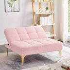Divano Convertibile, Moderno Divano Letto Futon in Tessuto Teddy con Schienale Regolabile e Cuscino, Gambe in Metallo Dorato per Soggiorno in Piccoli Spazi