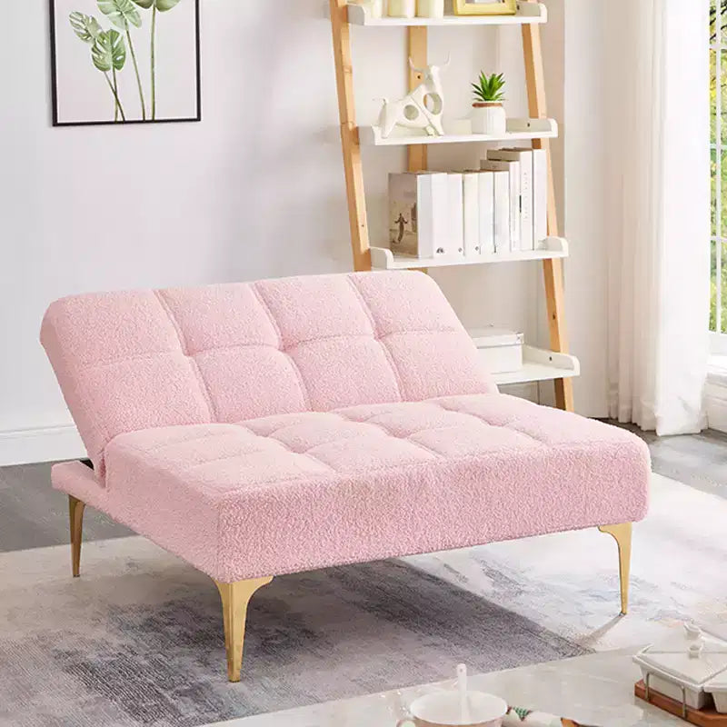 Divano Convertibile, Moderno Divano Letto Futon in Tessuto Teddy con Schienale Regolabile e Cuscino, Gambe in Metallo Dorato per Soggiorno in Piccoli Spazi