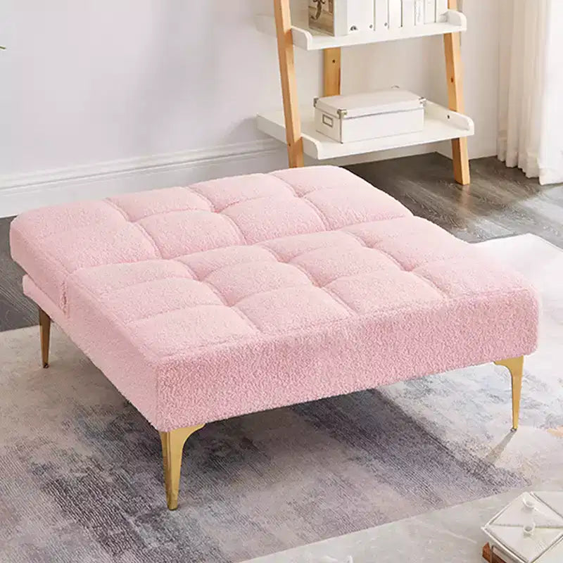 Divano Convertibile, Moderno Divano Letto Futon in Tessuto Teddy con Schienale Regolabile e Cuscino, Gambe in Metallo Dorato per Soggiorno in Piccoli Spazi