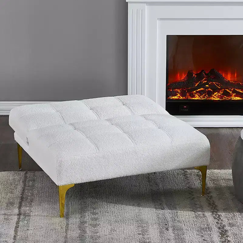 Divano Convertibile, Moderno Divano Letto Futon in Tessuto Teddy con Schienale Regolabile e Cuscino, Gambe in Metallo Dorato per Soggiorno in Piccoli Spazi