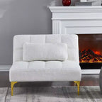 Divano Convertibile, Moderno Divano Letto Futon in Tessuto Teddy con Schienale Regolabile e Cuscino, Gambe in Metallo Dorato per Soggiorno in Piccoli Spazi