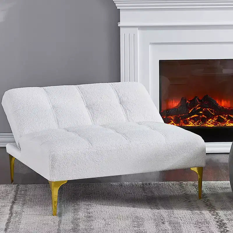 Divano Convertibile, Moderno Divano Letto Futon in Tessuto Teddy con Schienale Regolabile e Cuscino, Gambe in Metallo Dorato per Soggiorno in Piccoli Spazi