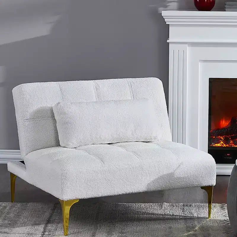 Divano Convertibile, Moderno Divano Letto Futon in Tessuto Teddy con Schienale Regolabile e Cuscino, Gambe in Metallo Dorato per Soggiorno in Piccoli Spazi
