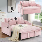 Divano Letto Trasformabile, Futon Loveseat in Velluto con USB, Letto Estraibile, Portabicchieri, Supporto Telefono Girevole per Piccoli Spazi