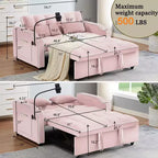 Divano Letto Trasformabile, Futon Loveseat in Velluto con USB, Letto Estraibile, Portabicchieri, Supporto Telefono Girevole per Piccoli Spazi