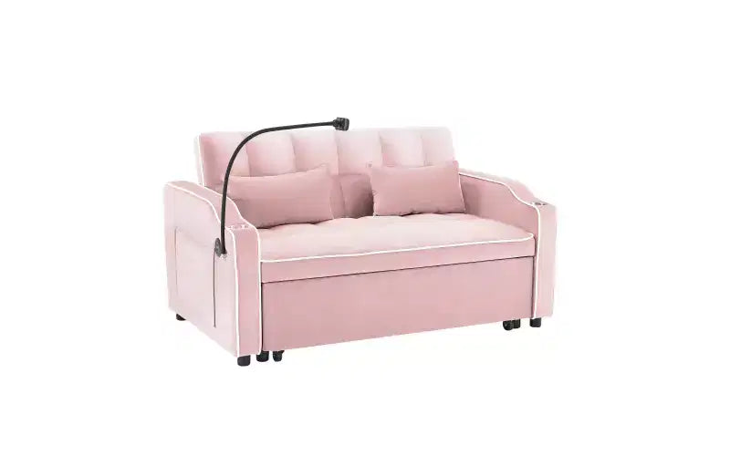 Divano Letto Trasformabile, Futon Loveseat in Velluto con USB, Letto Estraibile, Portabicchieri, Supporto Telefono Girevole per Piccoli Spazi