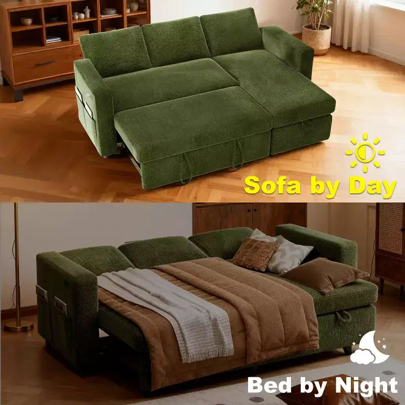Dyonery divano letto estraibile a tre posti da 81 pollici, con contenitore e tasche laterali, schienale regolabile, divano letto convertibile, ciniglia