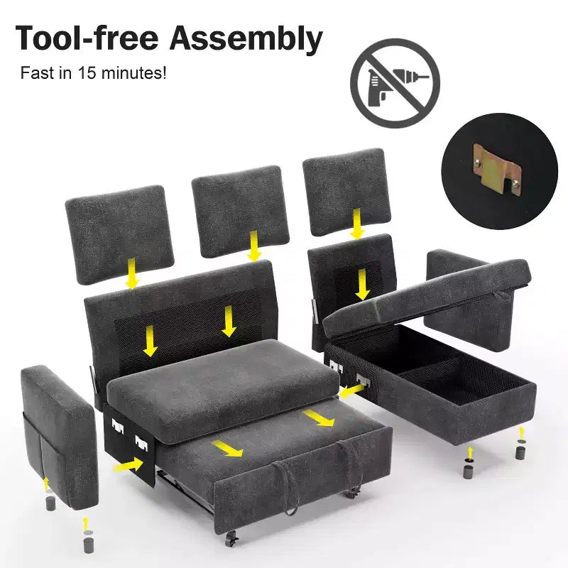 Dyonery divano letto estraibile a tre posti da 81 pollici, con contenitore e tasche laterali, schienale regolabile, divano letto convertibile, ciniglia