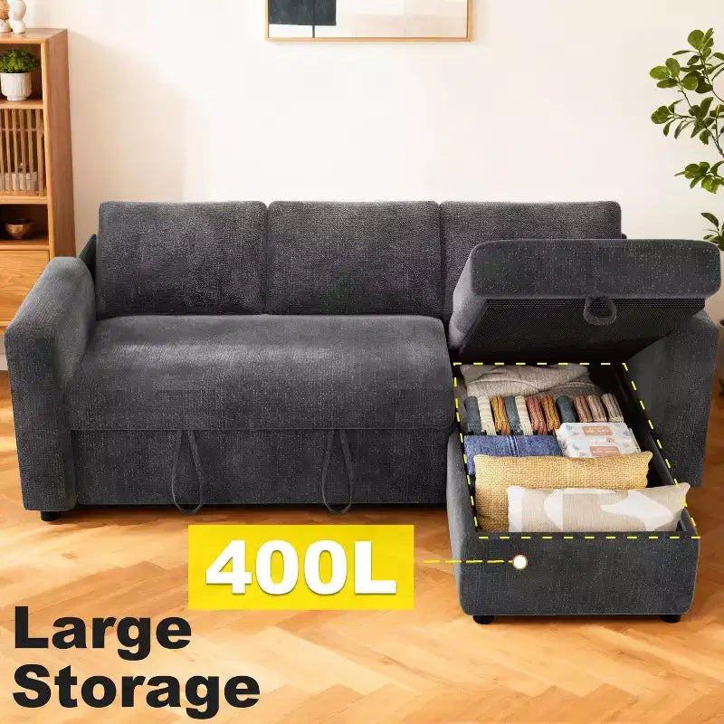 Dyonery divano letto estraibile a tre posti da 81 pollici, con contenitore e tasche laterali, schienale regolabile, divano letto convertibile, ciniglia