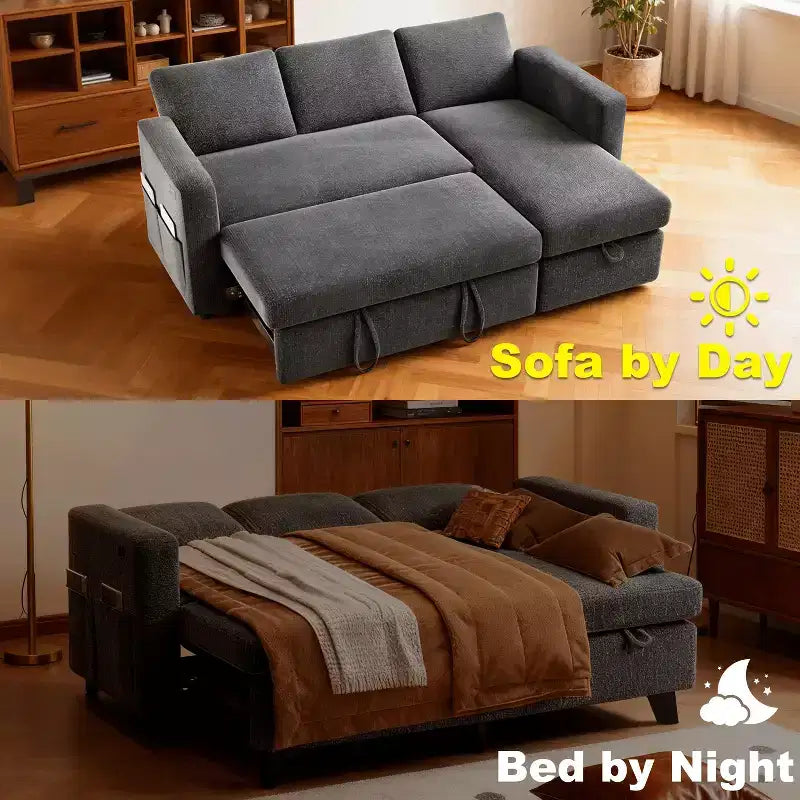 Dyonery divano letto estraibile a tre posti da 81 pollici, con contenitore e tasche laterali, schienale regolabile, divano letto convertibile, ciniglia
