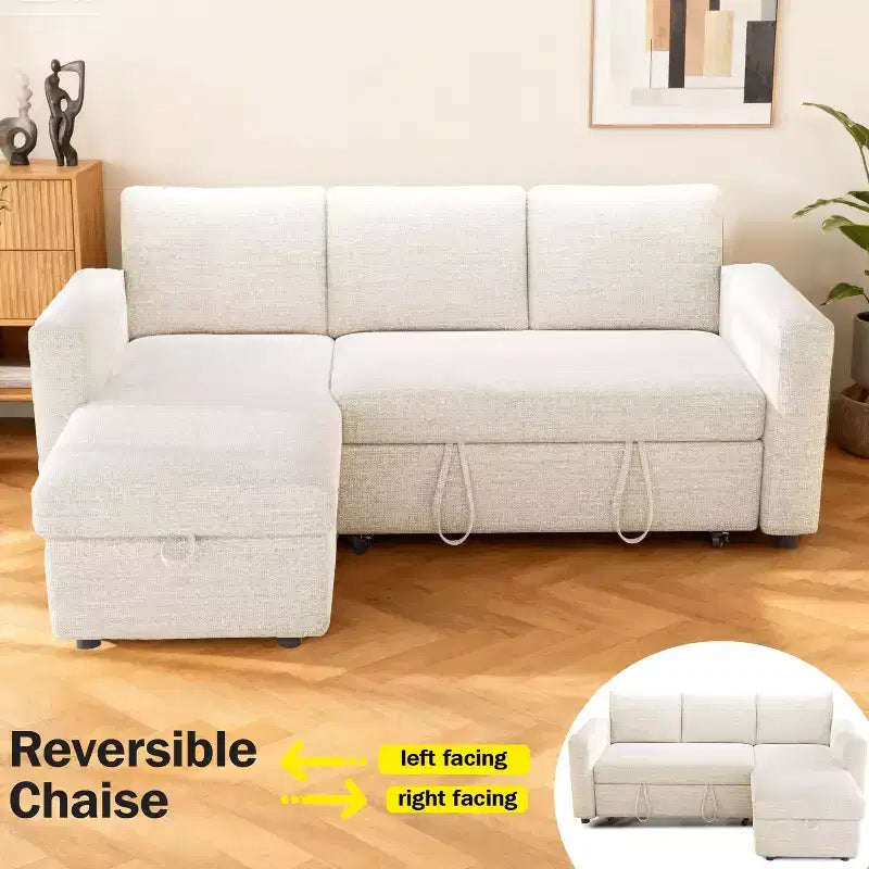 Dyonery divano letto estraibile a tre posti da 81 pollici, con contenitore e tasche laterali, schienale regolabile, divano letto convertibile, ciniglia