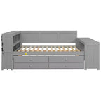 Letto a giorno Luxystar Full Size con 3 mensole portaoggetti, 2 cassetti, letto estraibile, stazione di ricarica, luce LED, scrivania e armadietto
