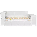 Letto a giorno Luxystar Full Size con 3 mensole portaoggetti, 2 cassetti, letto estraibile, stazione di ricarica, luce LED, scrivania e armadietto