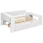Letto a giorno Luxystar Full Size con 3 mensole portaoggetti, 2 cassetti, letto estraibile, stazione di ricarica, luce LED, scrivania e armadietto