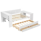 Letto a giorno Luxystar Full Size con 3 mensole portaoggetti, 2 cassetti, letto estraibile, stazione di ricarica, luce LED, scrivania e armadietto
