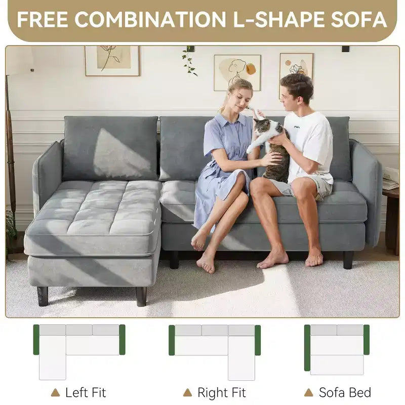 Divano Componibile a L con Contenitore, 75,5 Modular a 4 Posti con Sedute Profonde e Cuscini Morbidi, Divano da Appartamento in Tessuto Chenille per Piccoli Spazi