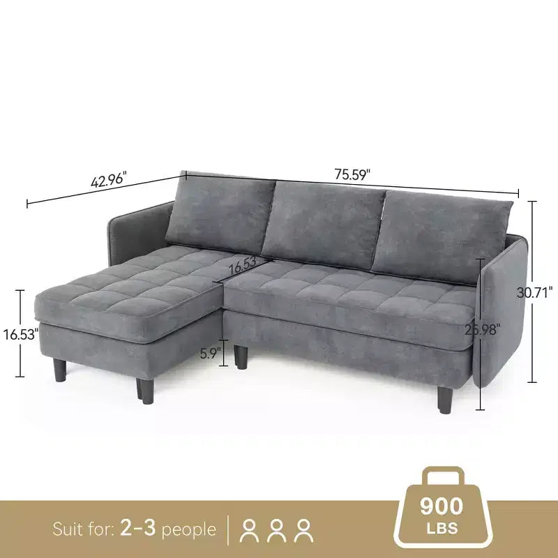 Divano Componibile a L con Contenitore, 75,5 Modular a 4 Posti con Sedute Profonde e Cuscini Morbidi, Divano da Appartamento in Tessuto Chenille per Piccoli Spazi