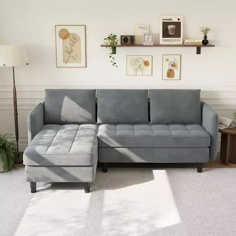 Divano Componibile a L con Contenitore, 75,5 Modular a 4 Posti con Sedute Profonde e Cuscini Morbidi, Divano da Appartamento in Tessuto Chenille per Piccoli Spazi