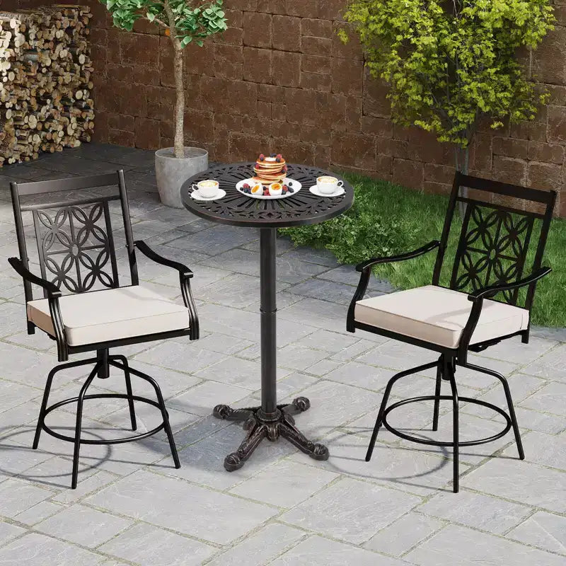 Costway Tavolo da Bar Rotondo da 24 Pollici per Patio con Texture Intagliata per Giardino, Cortile, Balcone, Piscina