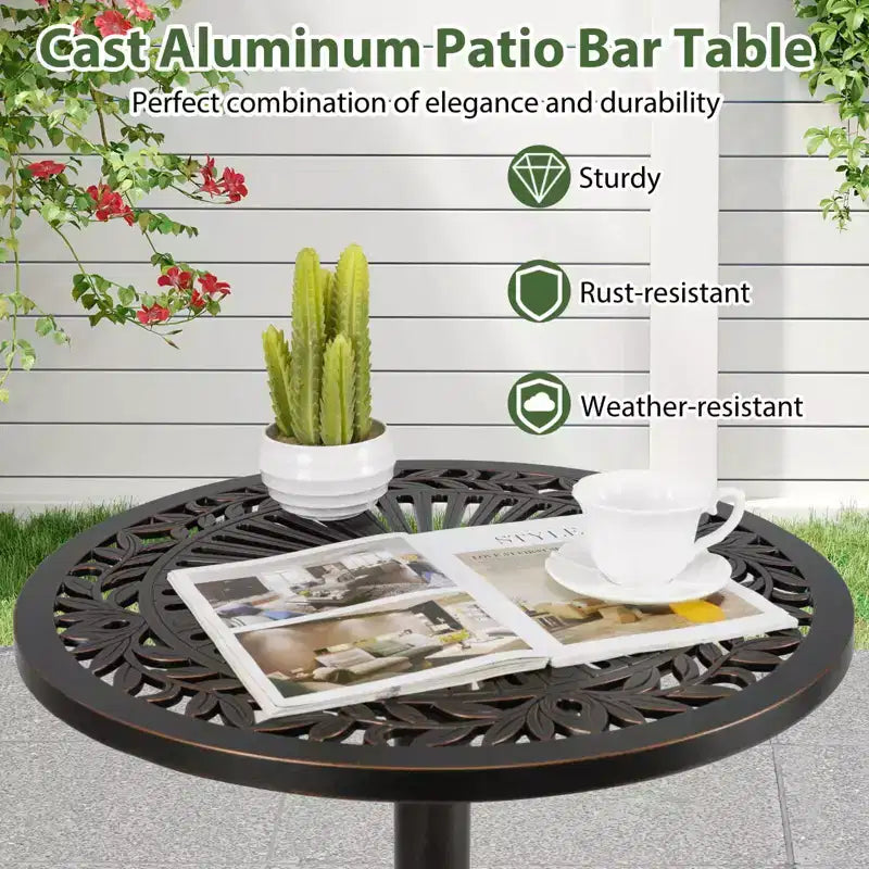 Costway Tavolo da Bar Rotondo da 24 Pollici per Patio con Texture Intagliata per Giardino, Cortile, Balcone, Piscina