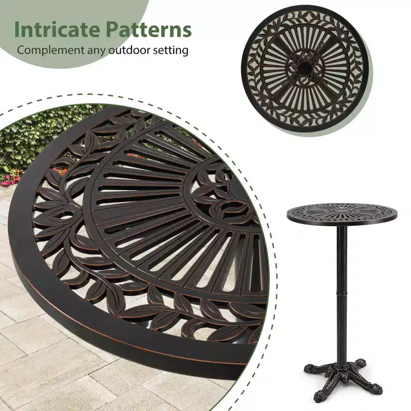 Costway Tavolo da Bar Rotondo da 24 Pollici per Patio con Texture Intagliata per Giardino, Cortile, Balcone, Piscina