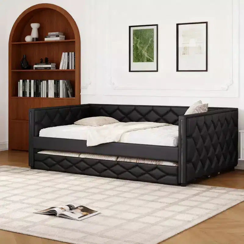 Luxystar Full XL Size Upholstered Daybed with Trundle and LED for Living Room