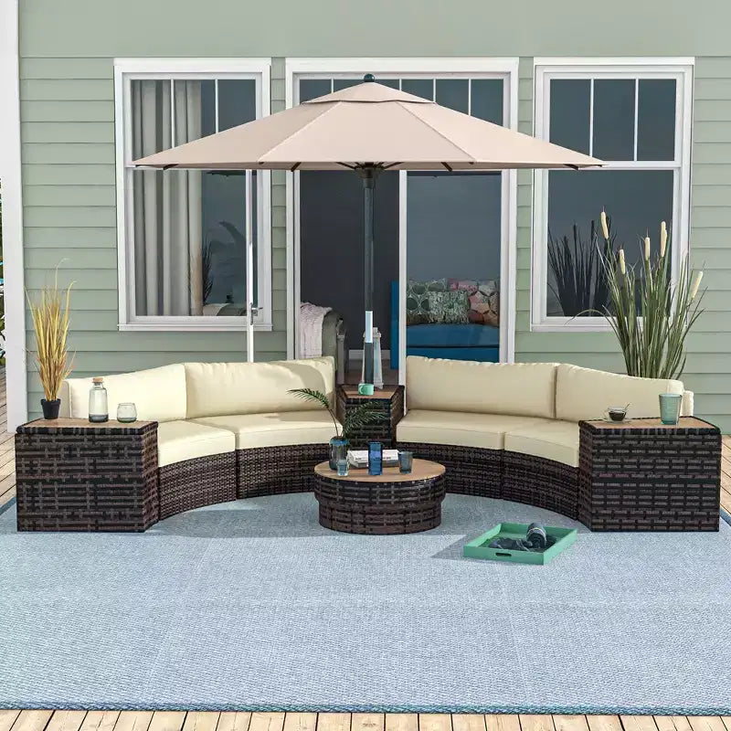 Set di mobili da giardino da 8 pezzi con 4 poltrone in rattan e 4 tavoli con contenitore e foro per ombrellone