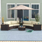 Set di mobili da giardino da 8 pezzi con 4 poltrone in rattan e 4 tavoli con contenitore e foro per ombrellone