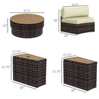 Set di mobili da giardino da 8 pezzi con 4 poltrone in rattan e 4 tavoli con contenitore e foro per ombrellone