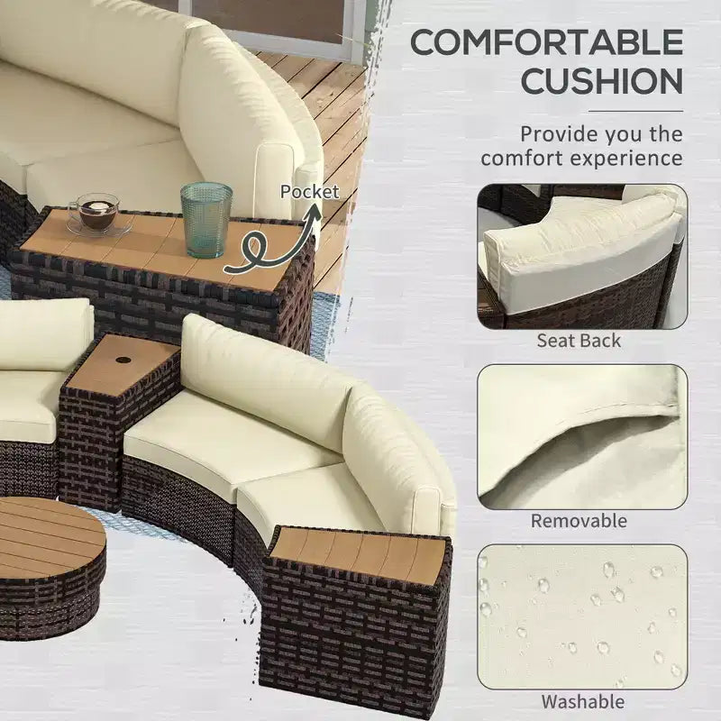 Set di mobili da giardino da 8 pezzi con 4 poltrone in rattan e 4 tavoli con contenitore e foro per ombrellone