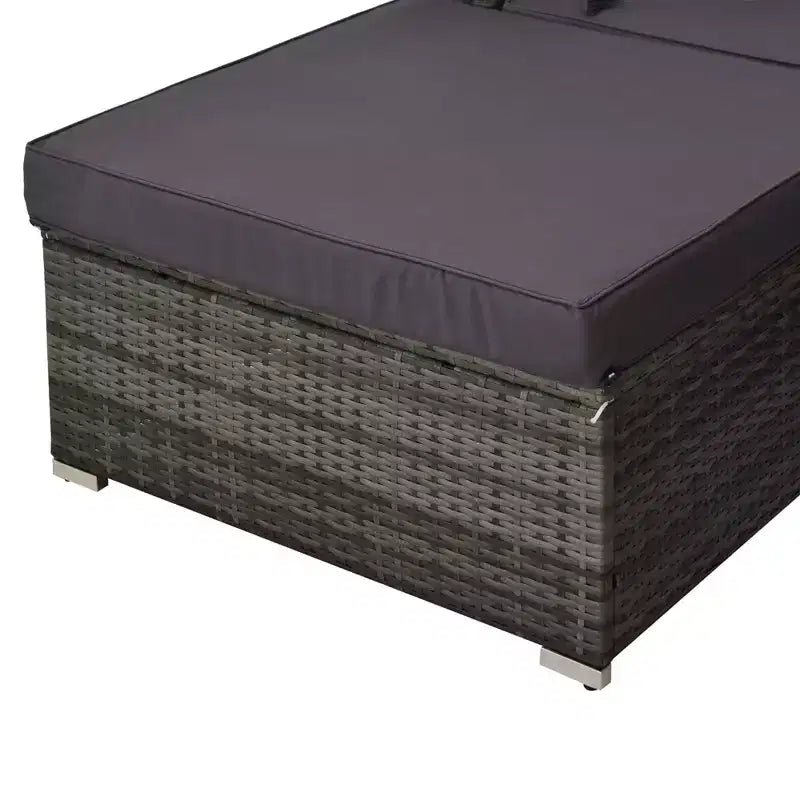 Set di mobili sezionali da esterno 5 pezzi, set divano da patio, divano in vimini PE, cuscini, guanciali, poggiapiedi, tavolo