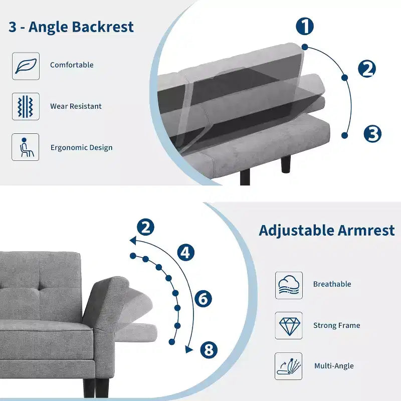 COZONY Divano Letto Futon Moderno, Schienale e Braccioli Regolabili, Trasformabile per Soggiorno, Camera da Letto, Appartamento