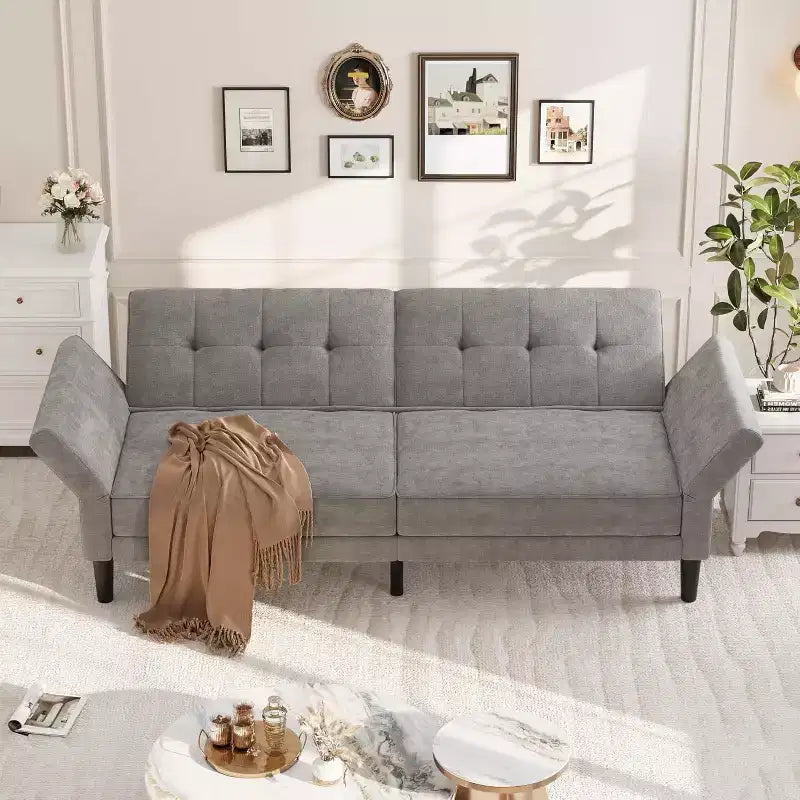 COZONY Divano Letto Futon Moderno, Schienale e Braccioli Regolabili, Trasformabile per Soggiorno, Camera da Letto, Appartamento