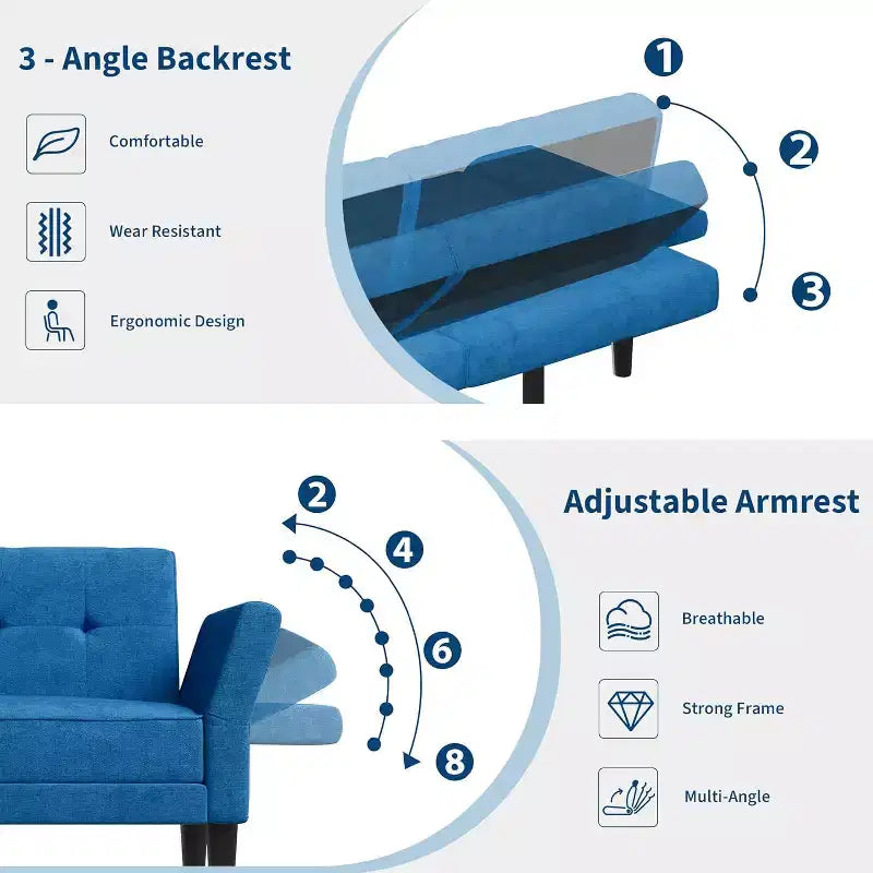 COZONY Divano Letto Futon Moderno, Schienale e Braccioli Regolabili, Trasformabile per Soggiorno, Camera da Letto, Appartamento