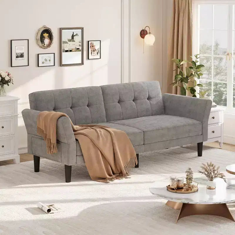 COZONY Divano Letto Futon Moderno, Schienale e Braccioli Regolabili, Trasformabile per Soggiorno, Camera da Letto, Appartamento