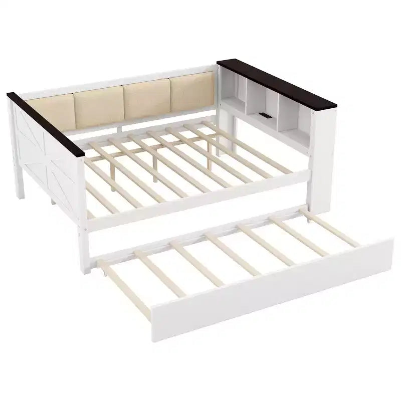 GDFStudio Gibson Letto a Giorno in Legno con Ripiani Contenitori e Schienale Imbottito