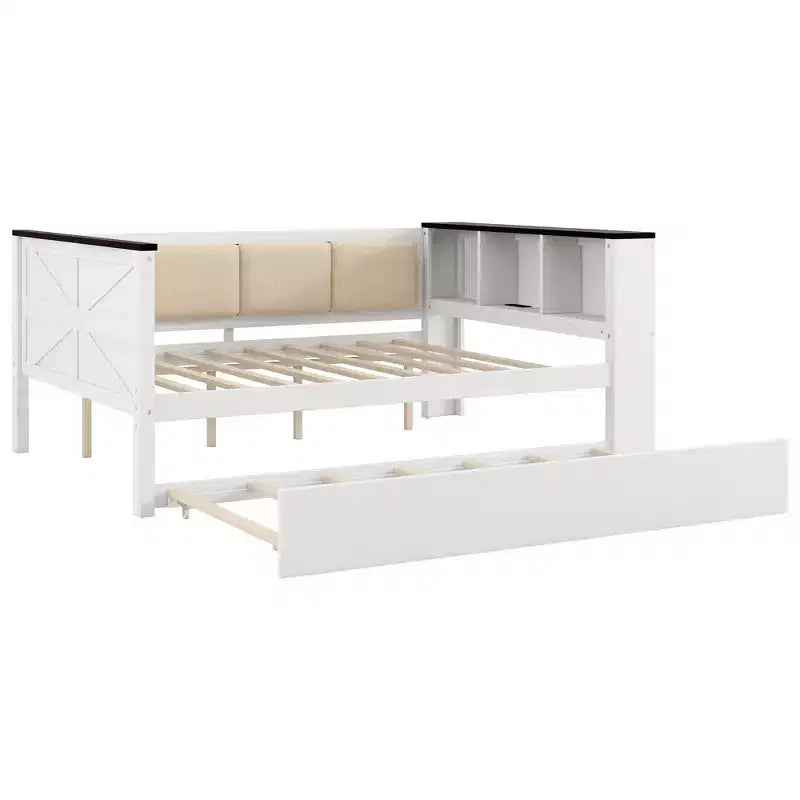 GDFStudio Gibson Letto a Giorno in Legno con Ripiani Contenitori e Schienale Imbottito