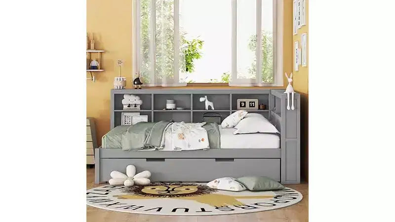 Letti gemelli/matrimoniali con ripiano contenitore, struttura per divano letto in legno con porte USB per ricarica wireless, capacità di carico di 113 kg