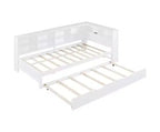 Letti gemelli/matrimoniali con ripiano contenitore, struttura per divano letto in legno con porte USB per ricarica wireless, capacità di carico di 113 kg