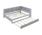 Twin/Full Size Beds with Storage Shelf, Wood Daybed Frame with Wireless Charging USB Ports, 250 Lbs Load Capacity