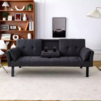 TUYOHW Divano Letto Pieghevole da 70'' con Portabicchieri e Contenitore Laterale, Divano Letto in Cotone Lino per Piccoli Spazi