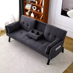TUYOHW Divano Letto Pieghevole da 70'' con Portabicchieri e Contenitore Laterale, Divano Letto in Cotone Lino per Piccoli Spazi