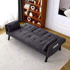 TUYOHW Divano Letto Pieghevole da 70'' con Portabicchieri e Contenitore Laterale, Divano Letto in Cotone Lino per Piccoli Spazi