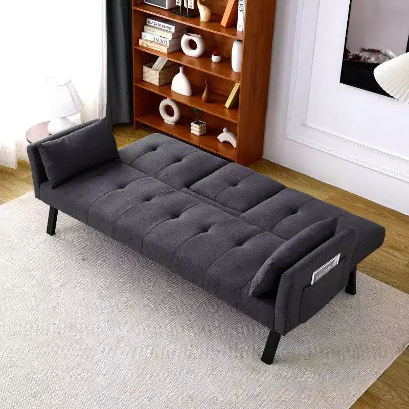 TUYOHW Divano Letto Pieghevole da 70'' con Portabicchieri e Contenitore Laterale, Divano Letto in Cotone Lino per Piccoli Spazi