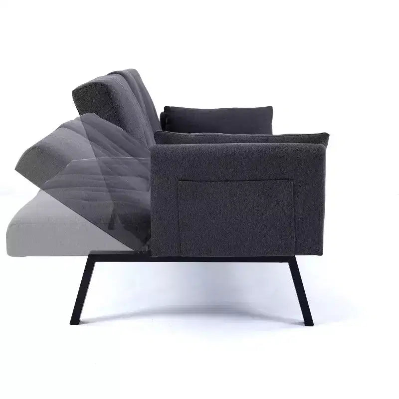 TUYOHW Divano Letto Pieghevole da 70'' con Portabicchieri e Contenitore Laterale, Divano Letto in Cotone Lino per Piccoli Spazi