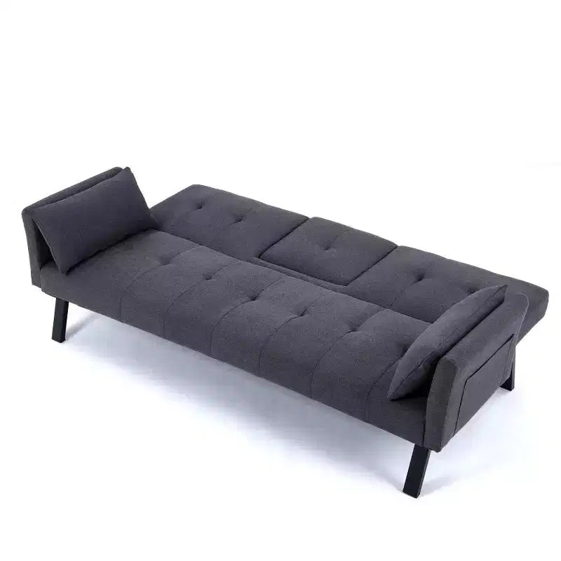 TUYOHW Divano Letto Pieghevole da 70'' con Portabicchieri e Contenitore Laterale, Divano Letto in Cotone Lino per Piccoli Spazi